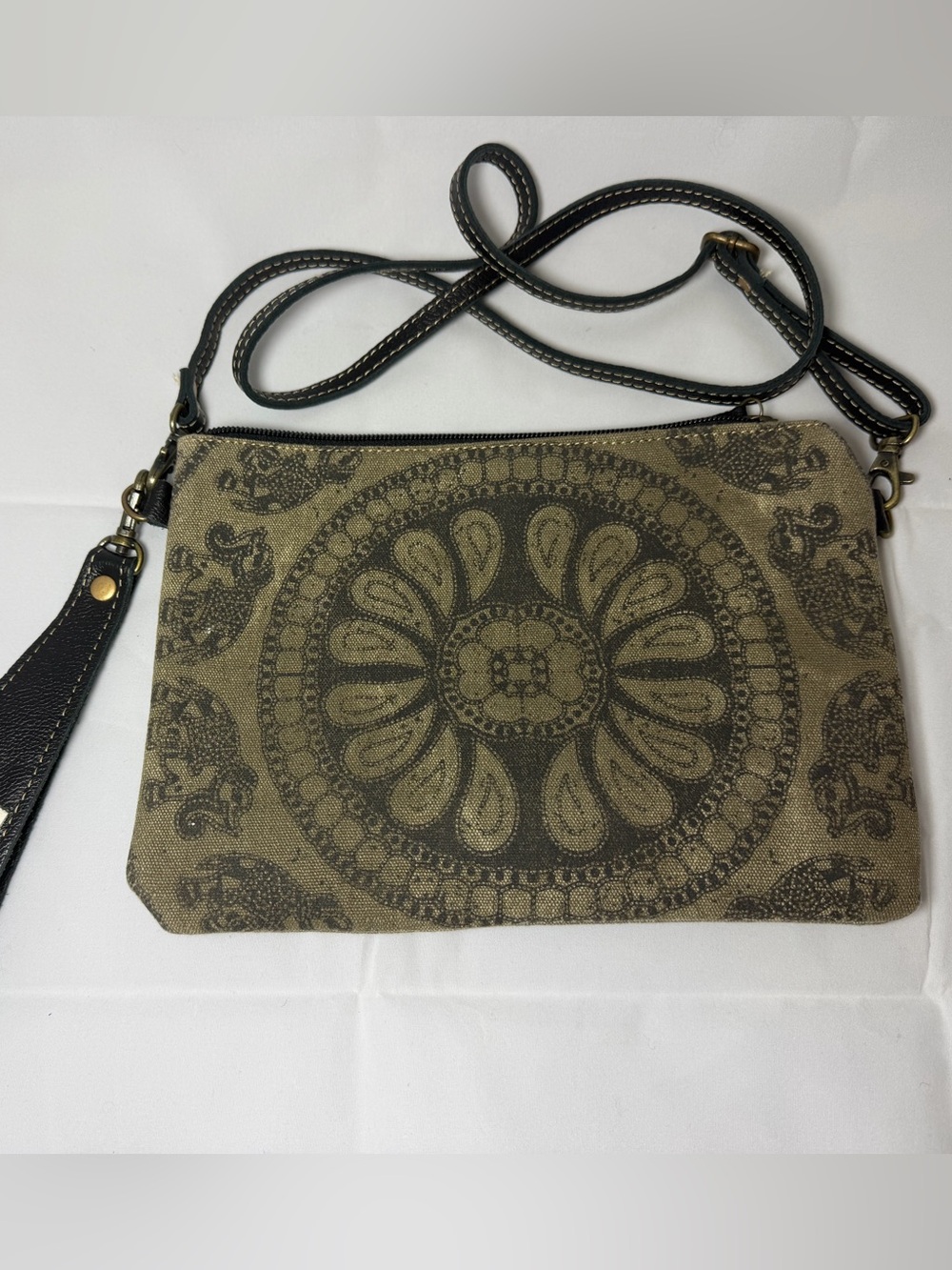 Myra Bag for Women Upcycled Canvas and Leather Oat